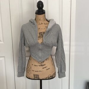 SHEIN Light Gray Cropped Zip-Up Hoodie